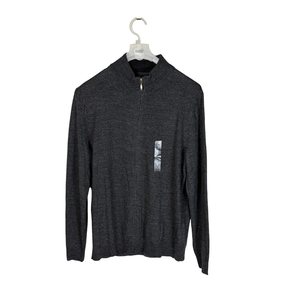 Club Room Grey Merino Wool Blend Full Zip Sweater Mens L NWT